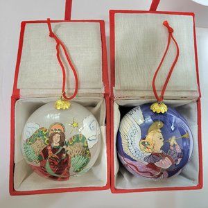 Bombay Company Glass Globe Angel Ornaments with Boxes Set of 2